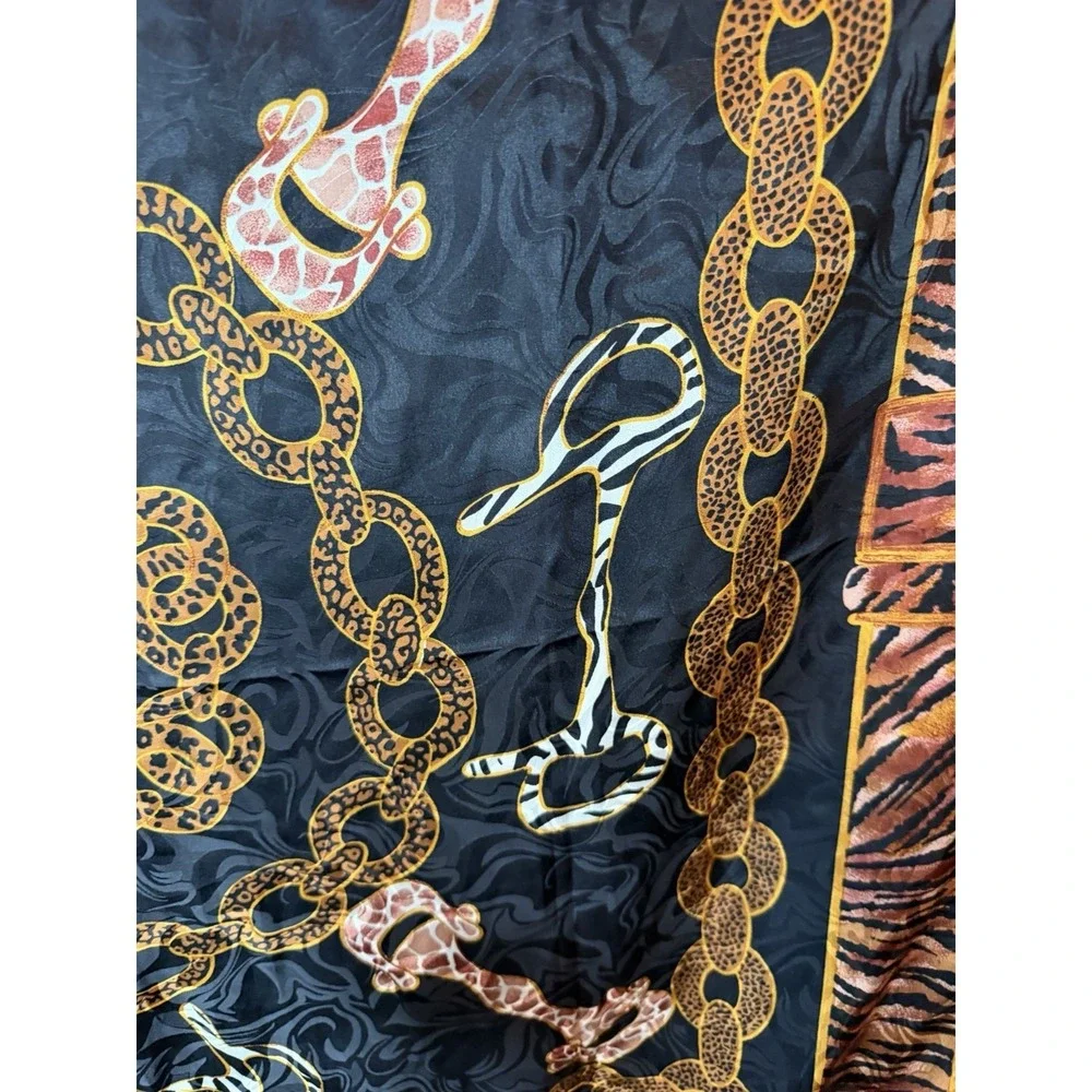 VTG Silk Horsebit Chainlink Leopard Square Regal Scarf Designer Inspired‎ Italy